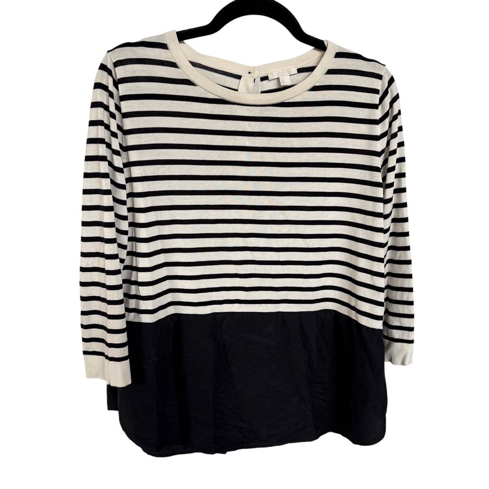 Cos Nautical Striped Cotton Silk Blouse Button Back Career Quiet Luxury Medium
